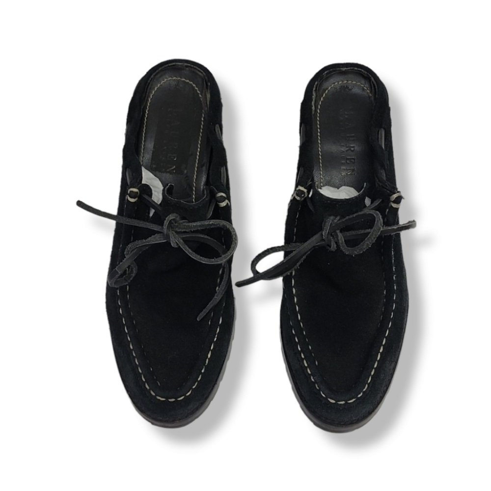VINTAGE Y2K LRL RALPH LAUREN Mindi Suede Moccasin Mules 6 Clogs Vibram Lug Soles - Picture 8 of 16